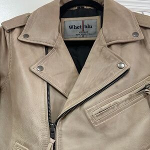 Distressed Beige Leather Jacket